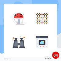 Editable Vector Line Pack of 4 Simple Flat Icons of amanita binocular poison electricity spyglass Editable Vector Design Elements