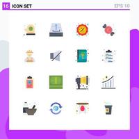 User Interface Pack of 16 Basic Flat Colors of worker builder percent sweets dessert Editable Pack of Creative Vector Design Elements