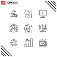 Pack of 9 Modern Outlines Signs and Symbols for Web Print Media such as alcohol solar system monitor planets orbiting orbit Editable Vector Design Elements