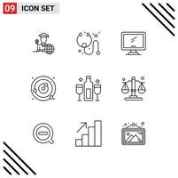 Pack of 9 Modern Outlines Signs and Symbols for Web Print Media such as alcohol solar system monitor planets orbiting orbit Editable Vector Design Elements