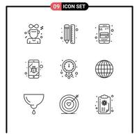 9 Creative Icons Modern Signs and Symbols of clock security design mobile phone Editable Vector Design Elements