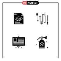 4 Thematic Vector Solid Glyphs and Editable Symbols of file business computing cables extinguisher Editable Vector Design Elements