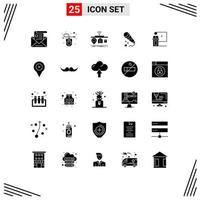 Modern Set of 25 Solid Glyphs and symbols such as loving hearts mouse mic of Editable Vector Design Elements