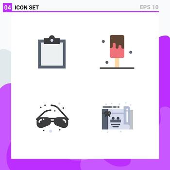 Pack of 4 Modern Flat Icons Signs and Symbols for Web Print Media such as buffer geek cream glasses party Editable Vector Design Elements