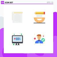 Group of 4 Modern Flat Icons Set for student computer student notes design question Editable Vector Design Elements