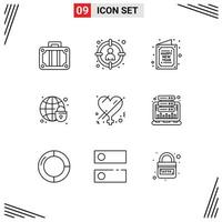 Mobile Interface Outline Set of 9 Pictograms of globe globe target global security new Editable Vector Design Elements