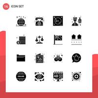 Pack of 16 Modern Solid Glyphs Signs and Symbols for Web Print Media such as service hotel call bell boy sound Editable Vector Design Elements