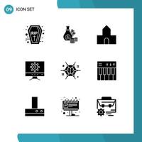 Pack of 9 creative Solid Glyphs of connect design gold setting christian building Editable Vector Design Elements