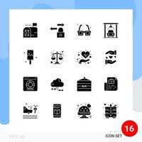 Pack of 16 Modern Solid Glyphs Signs and Symbols for Web Print Media such as balance ice park cream service Editable Vector Design Elements