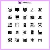Group of 25 Modern Solid Glyphs Set for game activities cube law court Editable Vector Design Elements