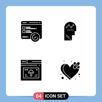 Editable Vector Line Pack of 4 Simple Solid Glyphs of development internet web success web Editable Vector Design Elements