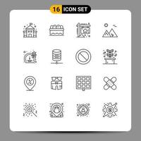 Pictogram Set of 16 Simple Outlines of speed meter home pyramid desert Editable Vector Design Elements