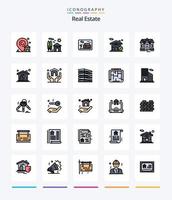 Paquete de iconos llenos de 25 líneas inmobiliarias creativas, como la casa. bienes. bienes raíces. bienes raíces. hogar vector