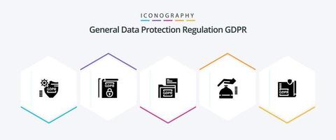 paquete de iconos de glifos gdpr 25 que incluye . carpeta ley . archivo . datos vector