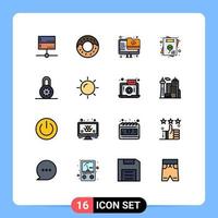 16 User Interface Flat Color Filled Line Pack of modern Signs and Symbols of beach padlock folder lock greeting card Editable Creative Vector Design Elements