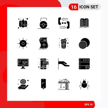 grupo de 16 glifos sólidos modernos establecidos para la aplicación de transferencia de comunicación de libros de laboratorio elementos de diseño de vectores editables