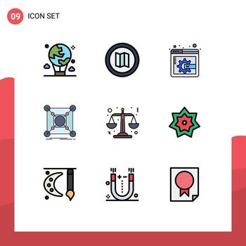 Modern Set of 9 Filledline Flat Colors and symbols such as scales justice display page content hub connection Editable Vector Design Elements