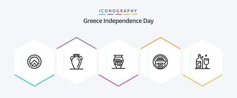 paquete de iconos de 25 líneas del día de la independencia de grecia que incluye botella. máquina de escribir. ánfora. tipo. Grecia vector