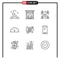 Pack of 9 creative Outlines of phone view workgroup seo eye Editable Vector Design Elements