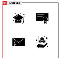 Universal Icon Symbols Group of 4 Modern Solid Glyphs of cap mail study education spam Editable Vector Design Elements