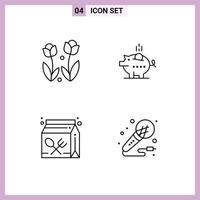 4 User Interface Line Pack of modern Signs and Symbols of flora savings rose economy drink Editable Vector Design Elements
