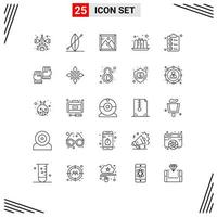 25 Universal Lines Set for Web and Mobile Applications gloves mark picture shopping check list Editable Vector Design Elements