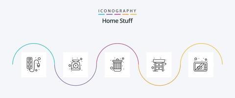 paquete de iconos de la línea 5 de artículos para el hogar que incluye microondas. muebles. compartimiento. mesa. escritorio vector