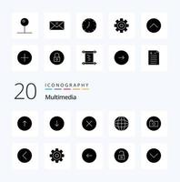 20 Multimedia Solid Glyph icon Pack like camera media pdownloads media multimedia vector