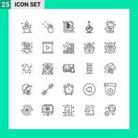 Modern Set of 25 Lines Pictograph of stick gaming file game security Editable Vector Design Elements