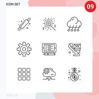 9 iconos creativos signos y símbolos modernos de correo electrónico pin nube celda ruedas dentadas elementos de diseño vectorial editables vector