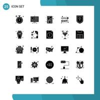 Pack of 25 Modern Solid Glyphs Signs and Symbols for Web Print Media such as death casket voltmeter security navigation Editable Vector Design Elements