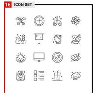 Mobile Interface Outline Set of 16 Pictograms of checklist laboratory cancer molecule atom Editable Vector Design Elements