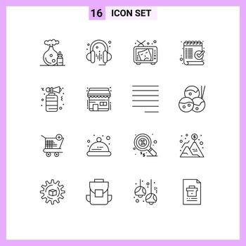 Pictogram Set of 16 Simple Outlines of horn mark mask list check Editable Vector Design Elements