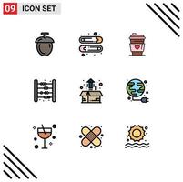 Pictogram Set of 9 Simple Filledline Flat Colors of market box love math game Editable Vector Design Elements