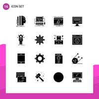 Modern Set of 16 Solid Glyphs Pictograph of digital streaming store live date Editable Vector Design Elements