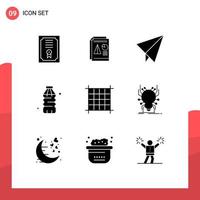 Pack of 9 creative Solid Glyphs of streamline layout paper grid food Editable Vector Design Elements