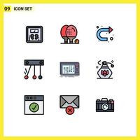 Mobile Interface Filledline Flat Color Set of 9 Pictograms of dj space ping science right Editable Vector Design Elements