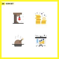 Pack of 4 creative Flat Icons of punching ball food play money assets Editable Vector Design Elements