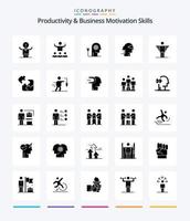 Creative Productivity And Business Motivation Skills 25 Glyph Solid Black icon pack  Such As leader. business. mentorship. mind. boosting vector