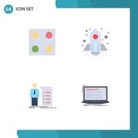 Mobile Interface Flat Icon Set of 4 Pictograms of electro graph rocket launch presentation Editable Vector Design Elements