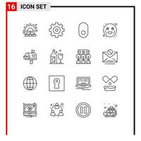 16 User Interface Outline Pack of modern Signs and Symbols of letter mail mouse mail box emots Editable Vector Design Elements
