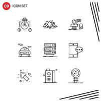 Set of 9 Commercial Outlines pack for server electric scene car contact Editable Vector Design Elements