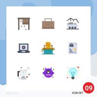 9 User Interface Flat Color Pack of modern Signs and Symbols of typewriter heart exploration laptop transport Editable Vector Design Elements