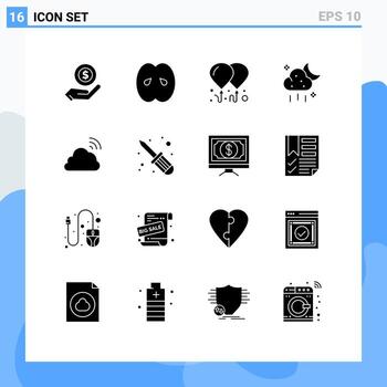 Pictogram Set of 16 Simple Solid Glyphs of rainbow weather peach ui cloud Editable Vector Design Elements