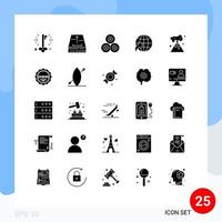 conjunto moderno de 25 pictogramas de glifos sólidos de elementos de diseño de vectores editables de aldea de globo de viaje nuclear