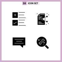 4 Universal Solid Glyph Signs Symbols of text bubble business document message Editable Vector Design Elements