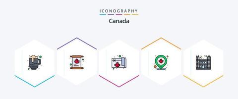 Canada 25 FilledLine icon pack including cathedral. map. canada. location. canada vector