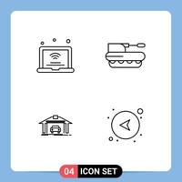 4 User Interface Line Pack of modern Signs and Symbols of laptop tank iot howitzer building Editable Vector Design Elements