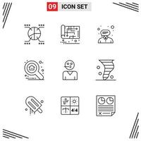 Group of 9 Outlines Signs and Symbols for avatar search plan property support Editable Vector Design Elements