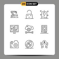 Pictogram Set of 9 Simple Outlines of cloud application service development birthday develop app Editable Vector Design Elements